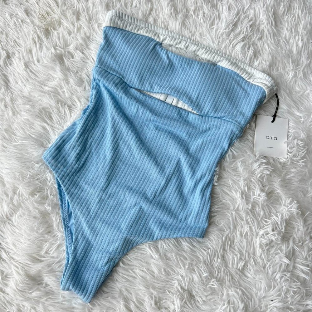 NWT Onia Natalie One Piece Swimsuit Onia Women Blue and White Swimsuit-one-piece